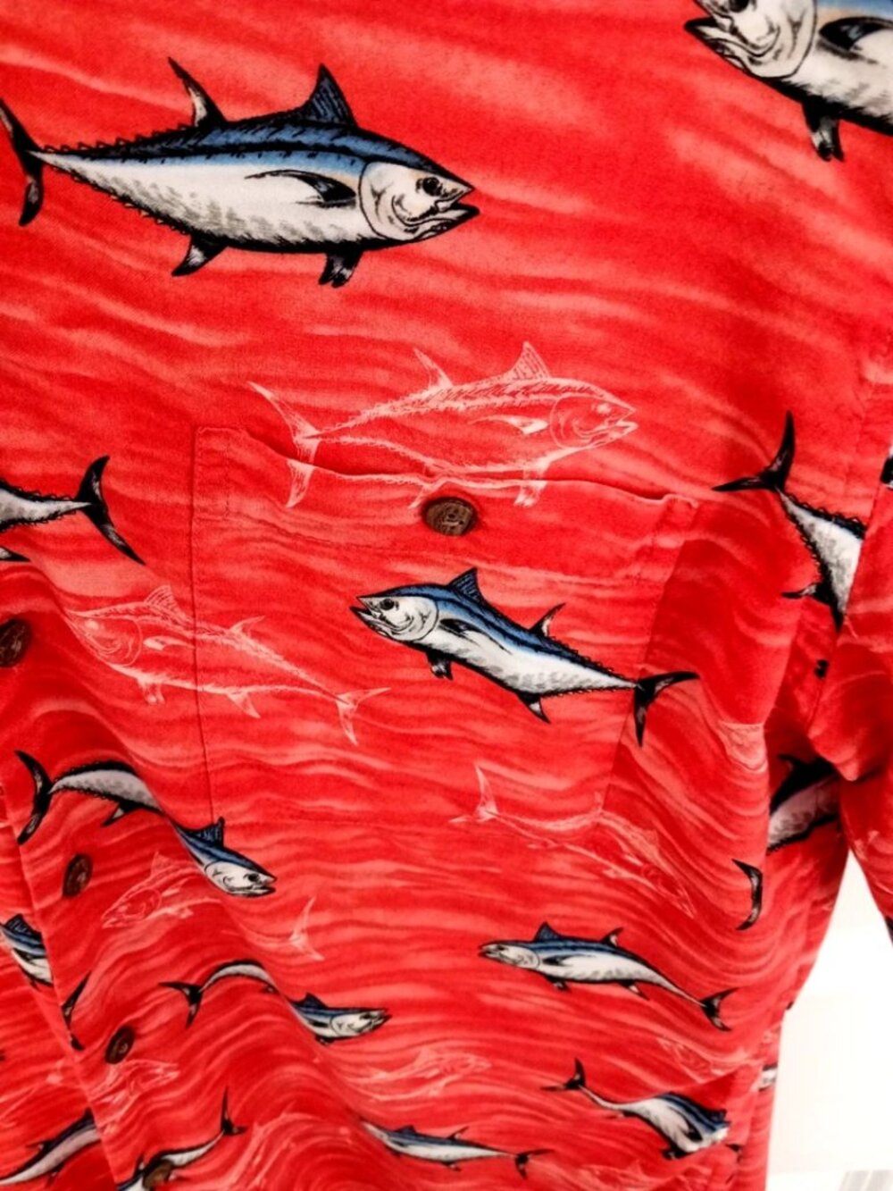 Ocean Coast Mens Orange Fish Graphic Print Button Up Shirt Size Medium - Picture 5 of 5